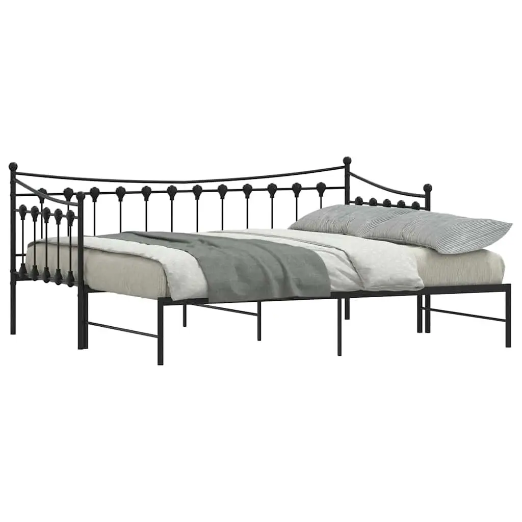 Daybed with Trundle Single Metal Frame Black 92x187cm Sofa Bed Storage Space