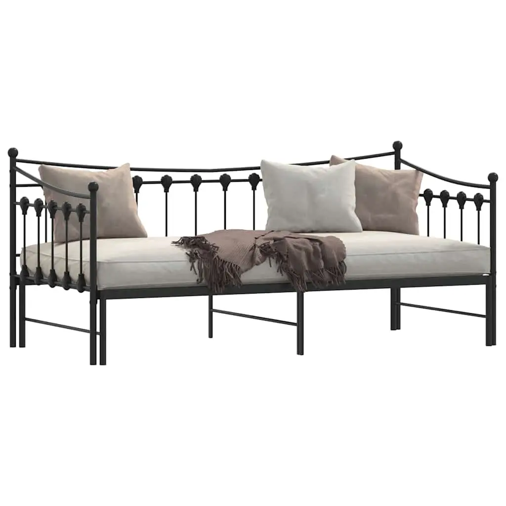Daybed with Trundle Single Metal Frame Black 92x187cm Sofa Bed Storage Space