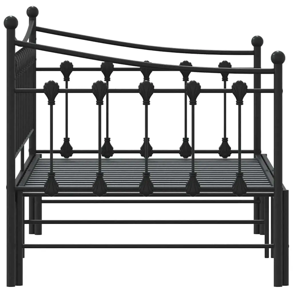 Daybed with Trundle Single Metal Frame Black 92x187cm Sofa Bed Storage Space
