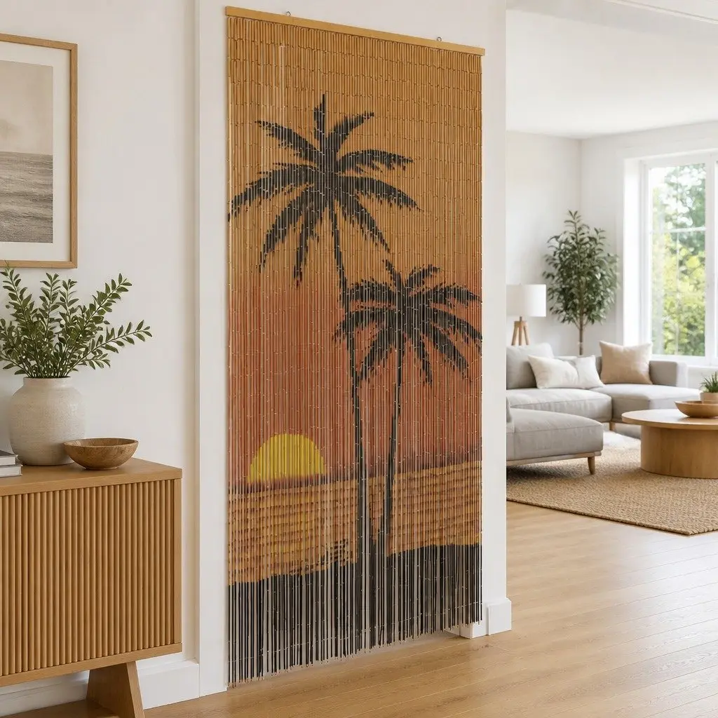 Insect Door Curtain with Palm Tree Print 90x220 cm