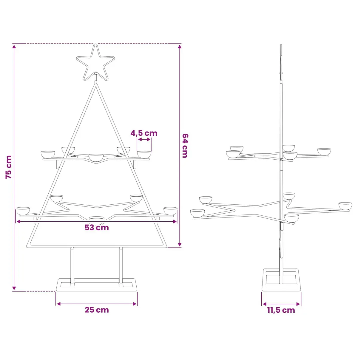 Metal Christmas Tree Decoration 75cm Black DIY Modern Holiday Display Stand