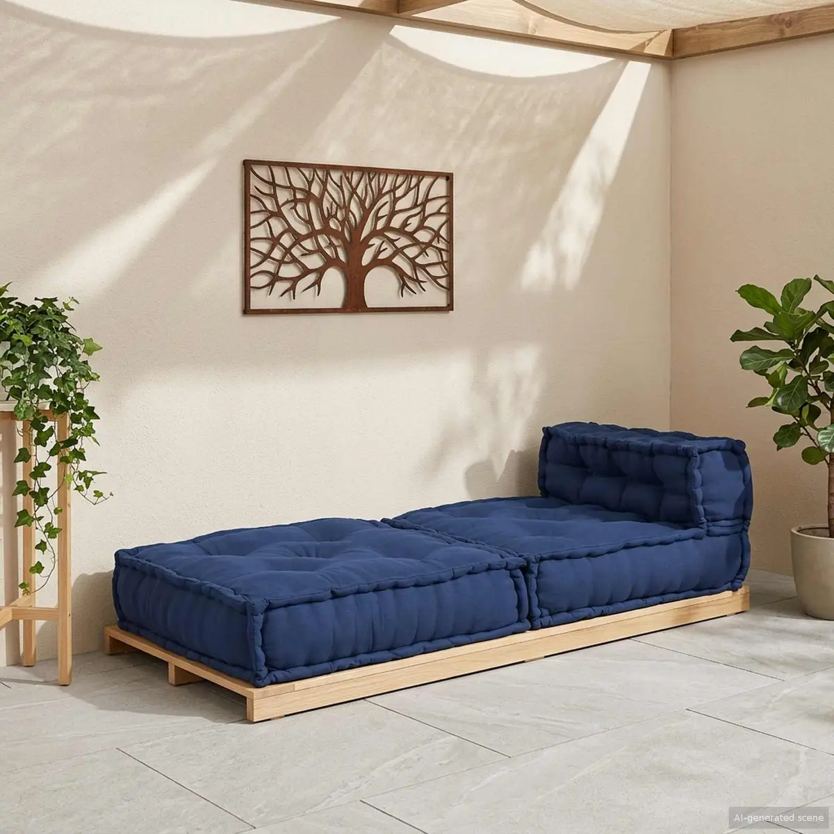 Modular Sofa Unit Fabric 70x70x56cm Indigo Indoor Outdoor Lounge Seating