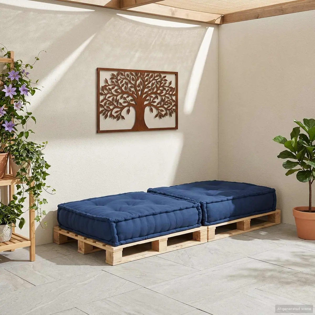 Modular Sofa Unit Fabric Blue 70x70x36cm Indoor Outdoor Lounge Cushion Seating