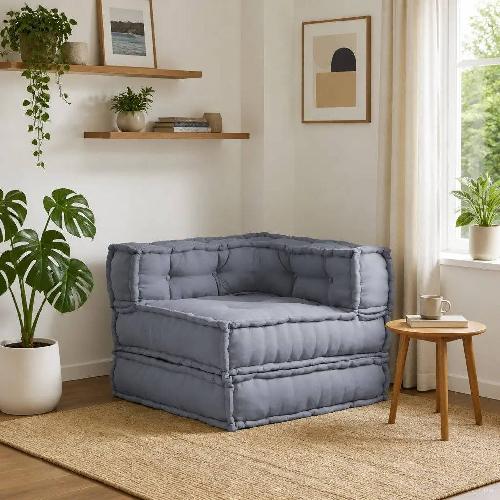 Modular Sofa Unit Fabric 70x70x56cm Grey Indoor Outdoor Lounge Seating