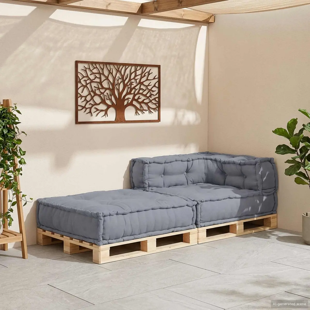 Modular Sofa Unit Fabric 70x70x56cm Grey Indoor Outdoor Lounge Seating