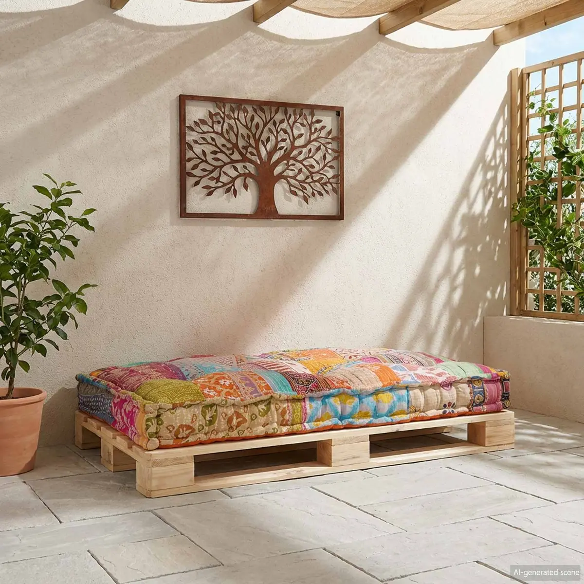 Pallet Sofa Cushion Fabric 120 x 80 x 12 cm Multicolour Modular Outdoor Indoor Seating