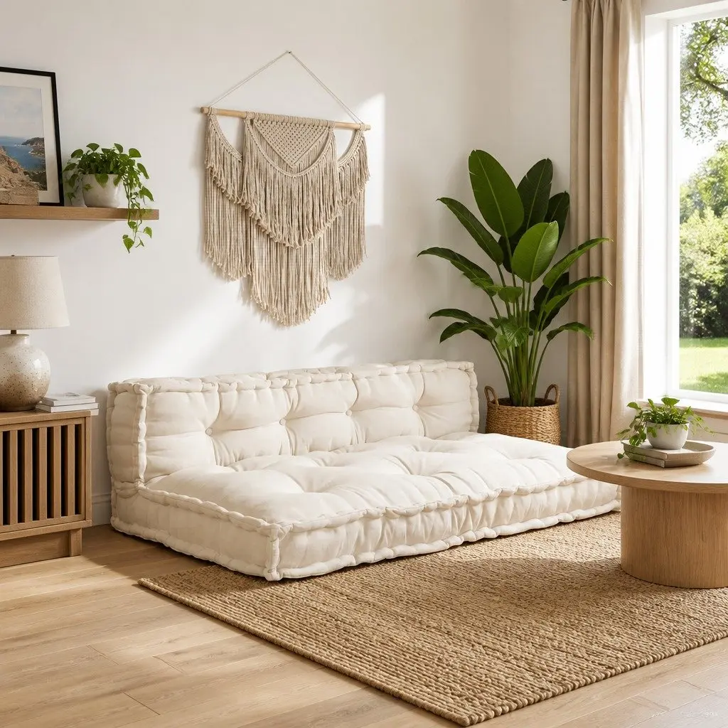 Pallet Sofa Cushion Foam Filled Fabric 120 x 80 x 38 cm Cream 2 Piece Modern Indoor Outdoor Seating