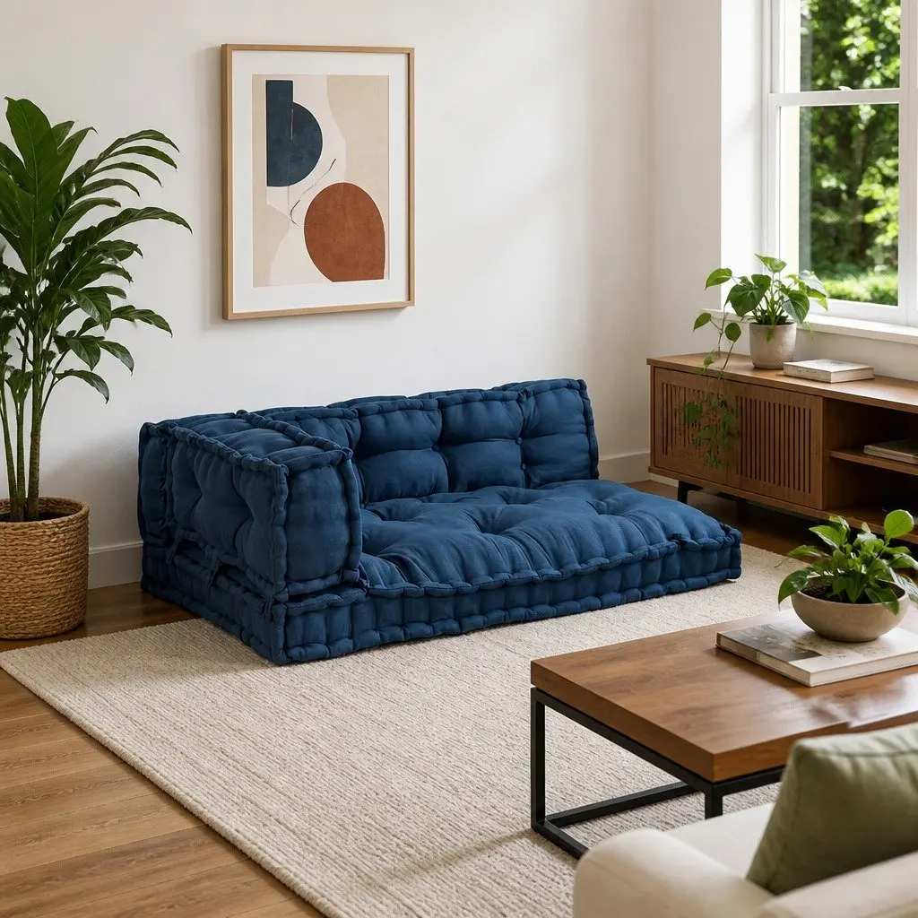Pallet Sofa Cushion Foam Fabric 120 x 80 x 38 cm Blue 3 Piece