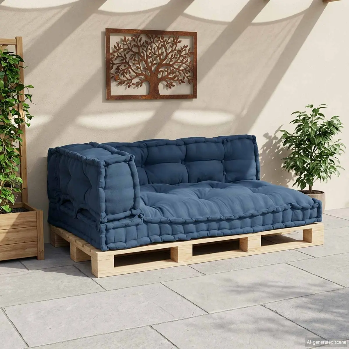 Pallet Sofa Cushion Foam Fabric 120 x 80 x 38 cm Blue 3 Piece
