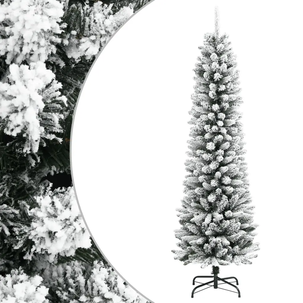 Slim Christmas Tree Artificial 150cm Bushy Realistic White Flocked Snow for Seasonal Decoration