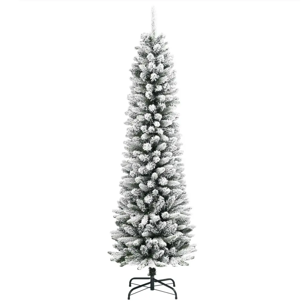Slim Christmas Tree Artificial 150cm Bushy Realistic White Flocked Snow for Seasonal Decoration