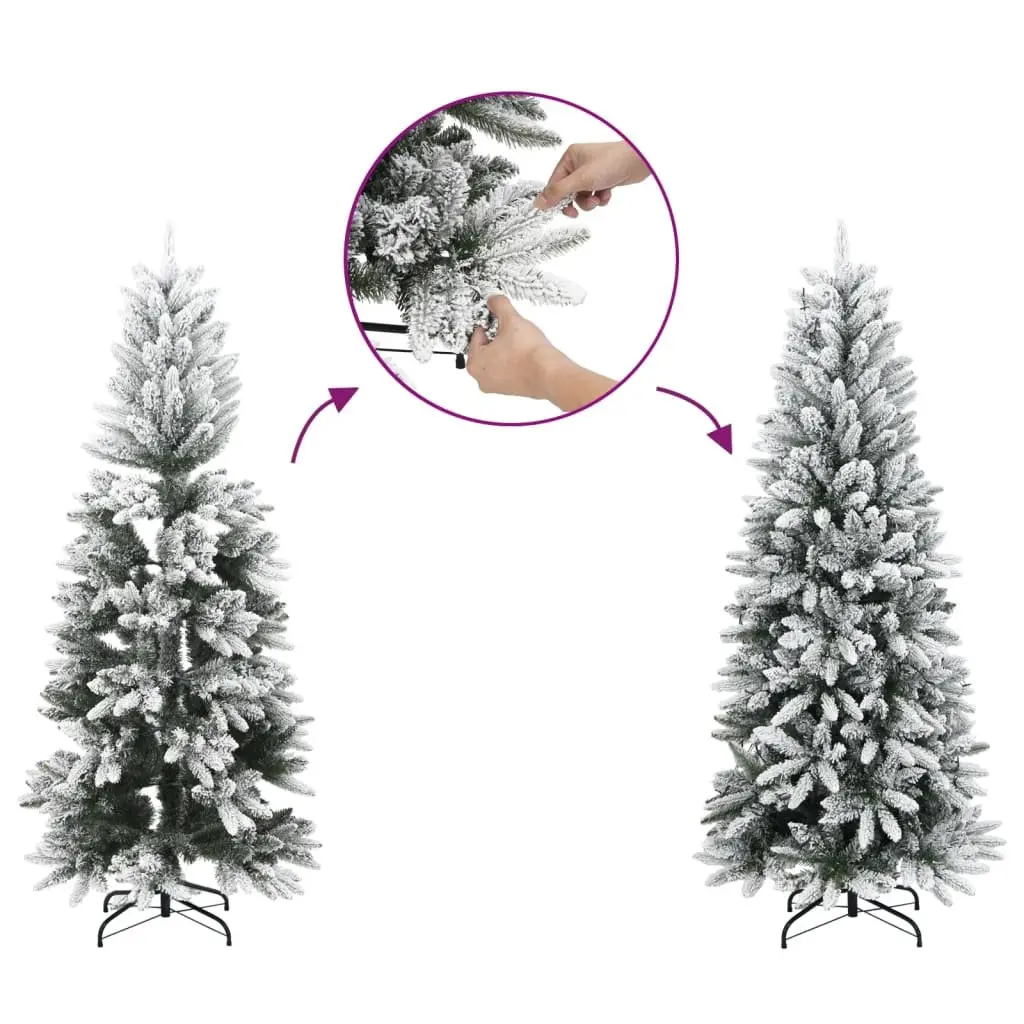 Slim Christmas Tree Artificial 150cm Bushy Realistic White Flocked Snow for Seasonal Decoration