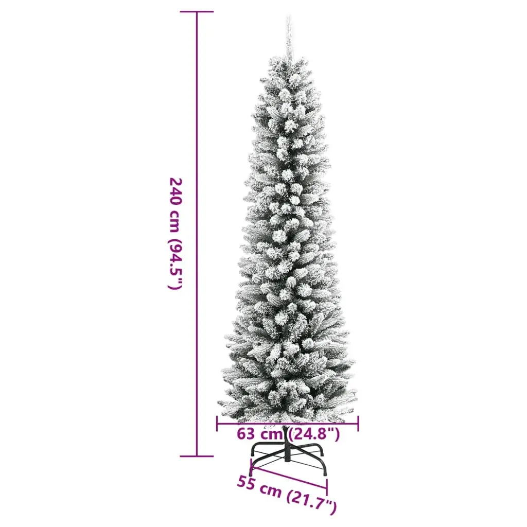 Artificial Christmas Tree Slim 240cm Flocked Snow White PVC PE