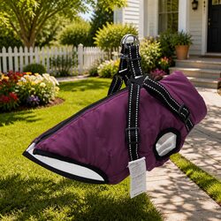 Dog Coat with Built-in Harness Waterproof Reflective Winter Jacket 2XL Purple