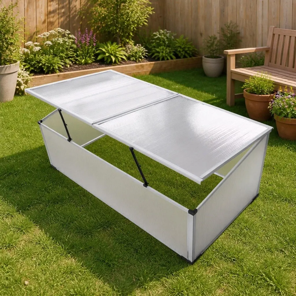 Mini Greenhouse Cold Frame Polycarbonate Transparent 110x41x55cm 2 Lids Plant Protection