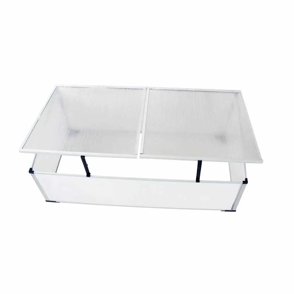 Mini Greenhouse Cold Frame Polycarbonate Transparent 110x41x55cm 2 Lids Plant Protection