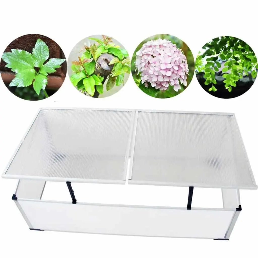 Mini Greenhouse Cold Frame Polycarbonate Transparent 110x41x55cm 2 Lids Plant Protection