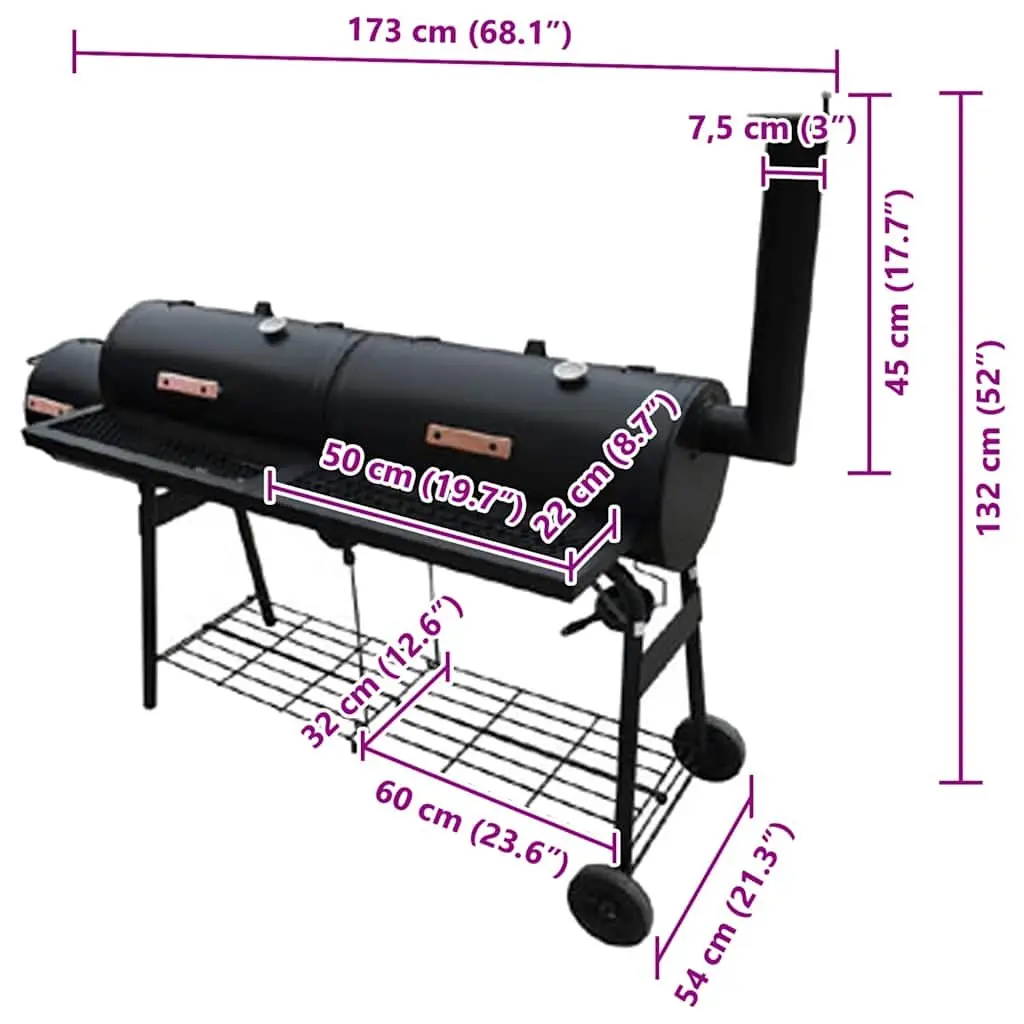 Smoker BBQ Offset Smoker Grill Charcoal Black Outdoor Cooking