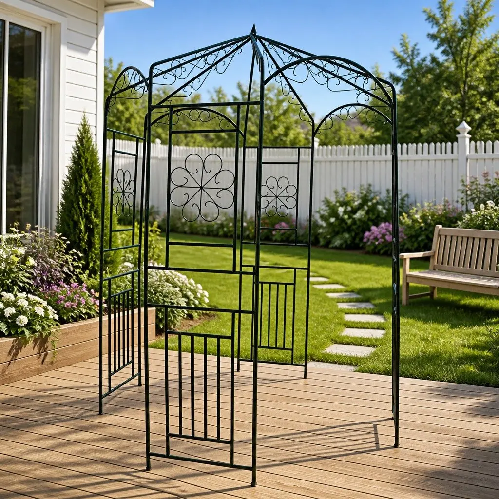 Garden Arch Wrought Iron 250cm Dark Green Climbing Rose Trellis Structure