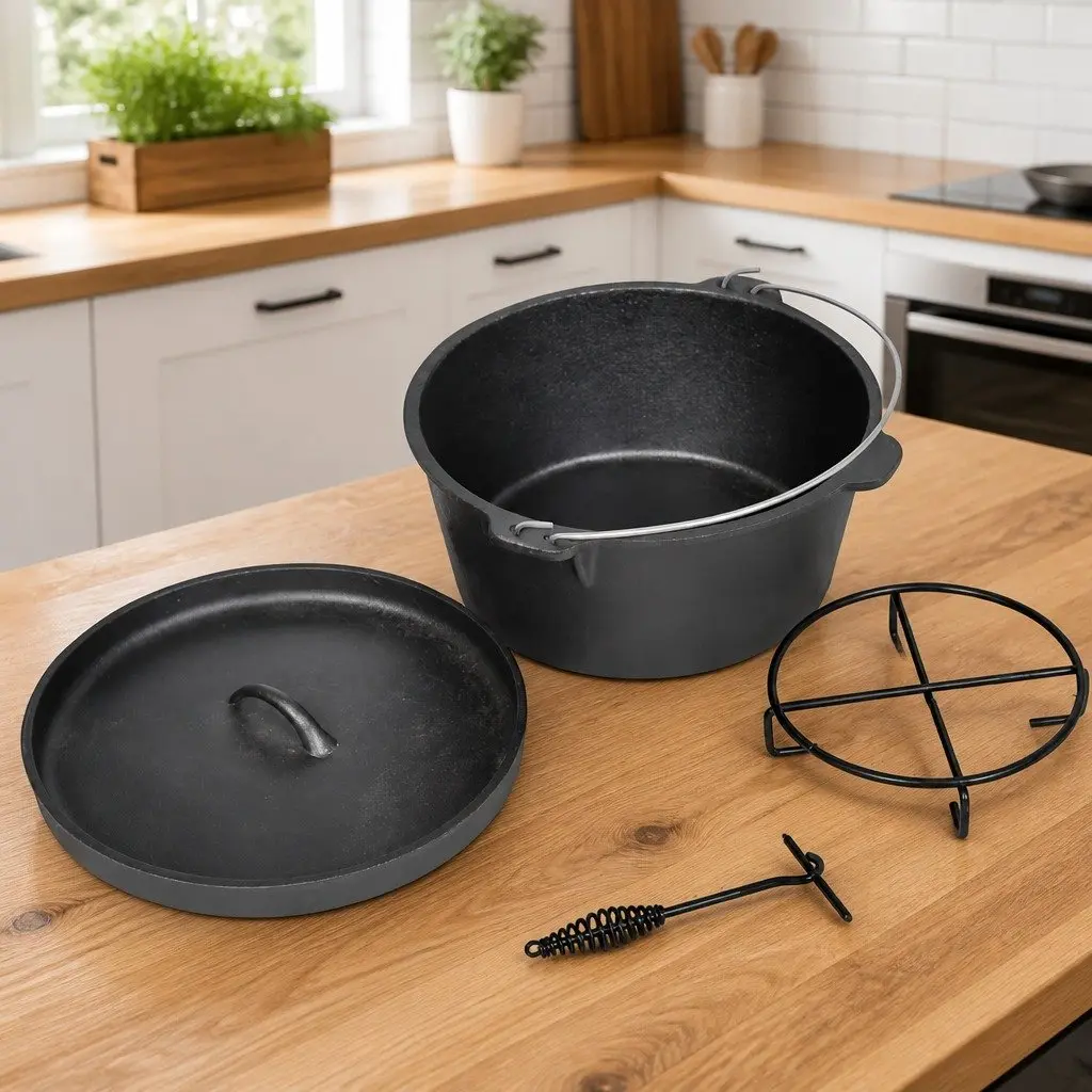 9QT Dutch Oven Cooking Pot Black Camping Cookware Casserole Stew Roast with Carry Case