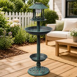 Practical Green Bird Bath and Feeder for Your Garden