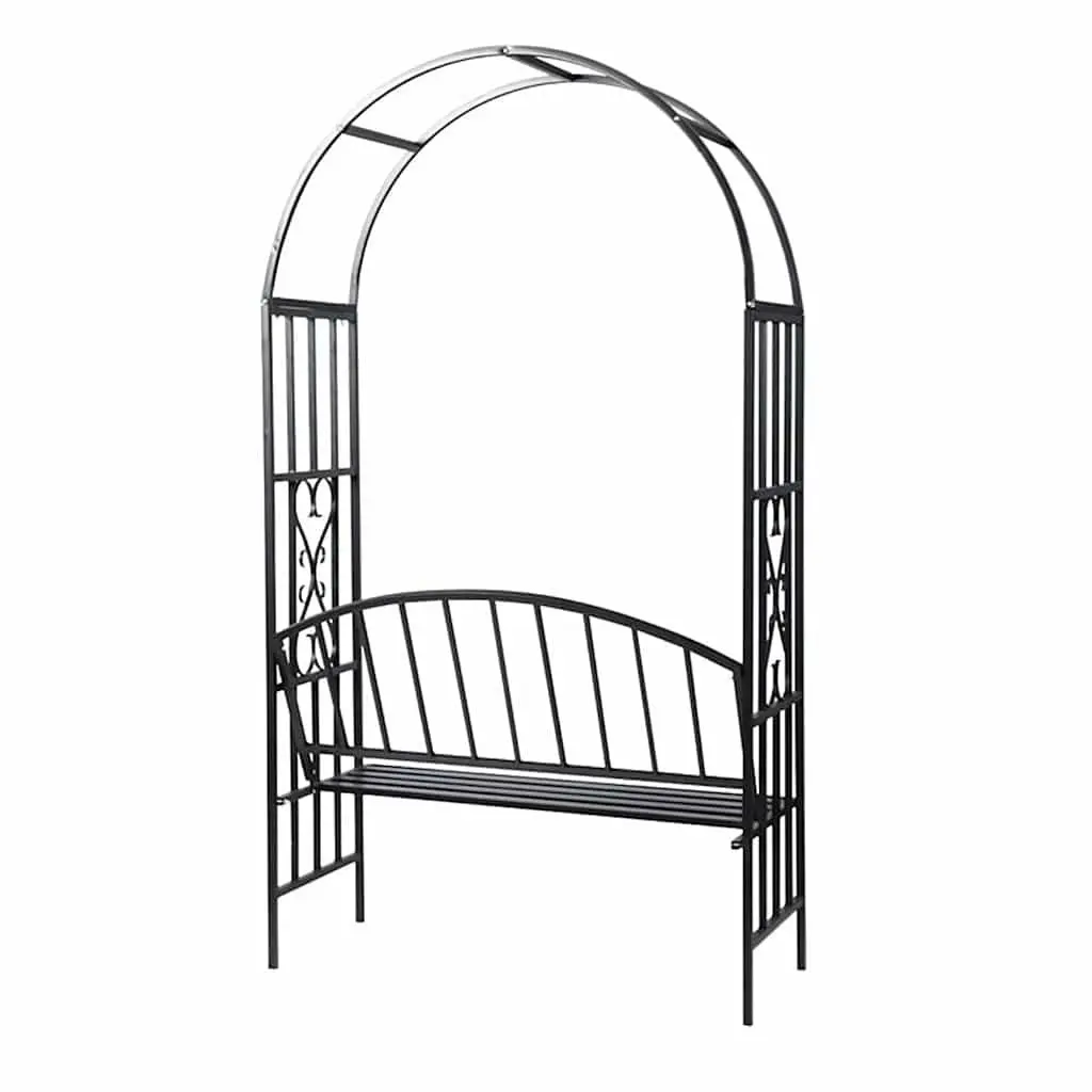 Garden Arch Bench Outdoor Structure Metal Black