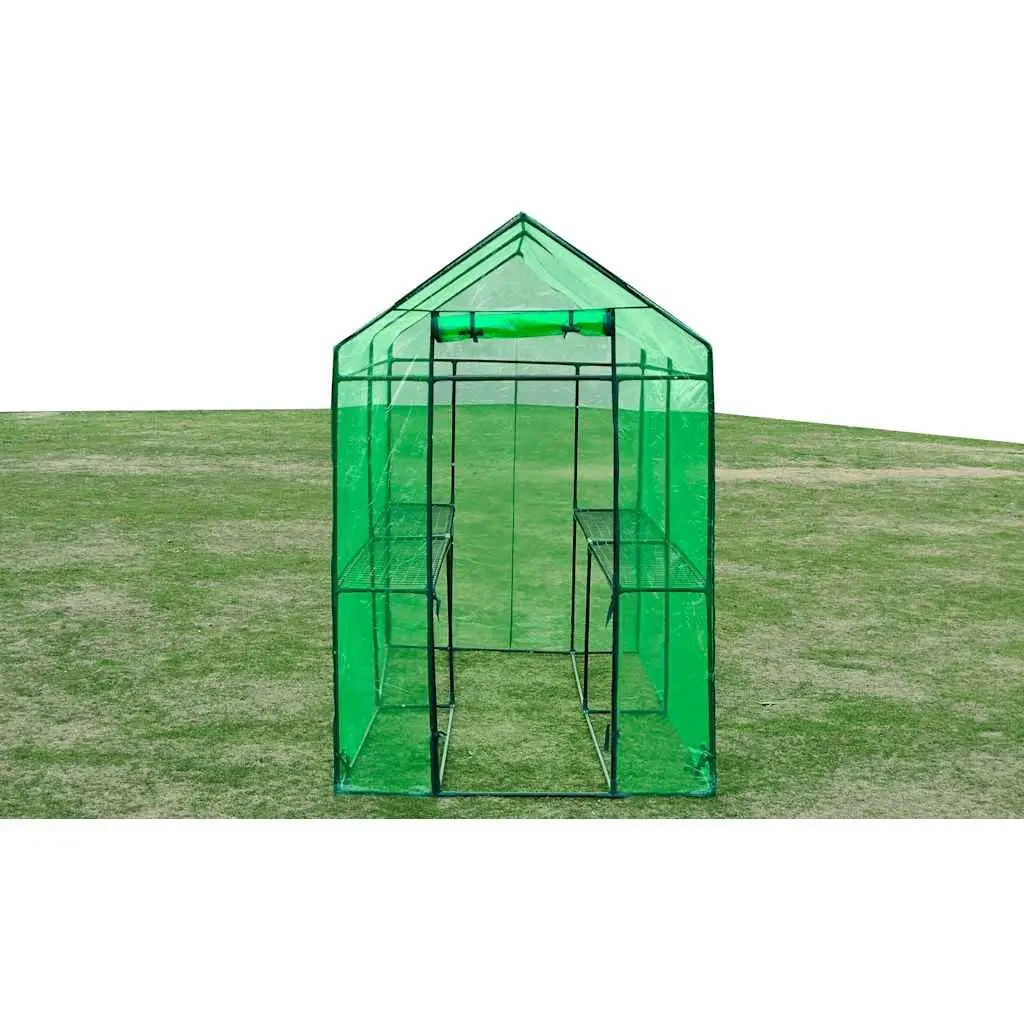 Walk-in Greenhouse Transparent Green Cover Sturdy Powder-coated Steel Frame for Plants and Flowers