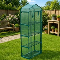 Practical Greenhouse with Zip-Up Door and 4 Shelves