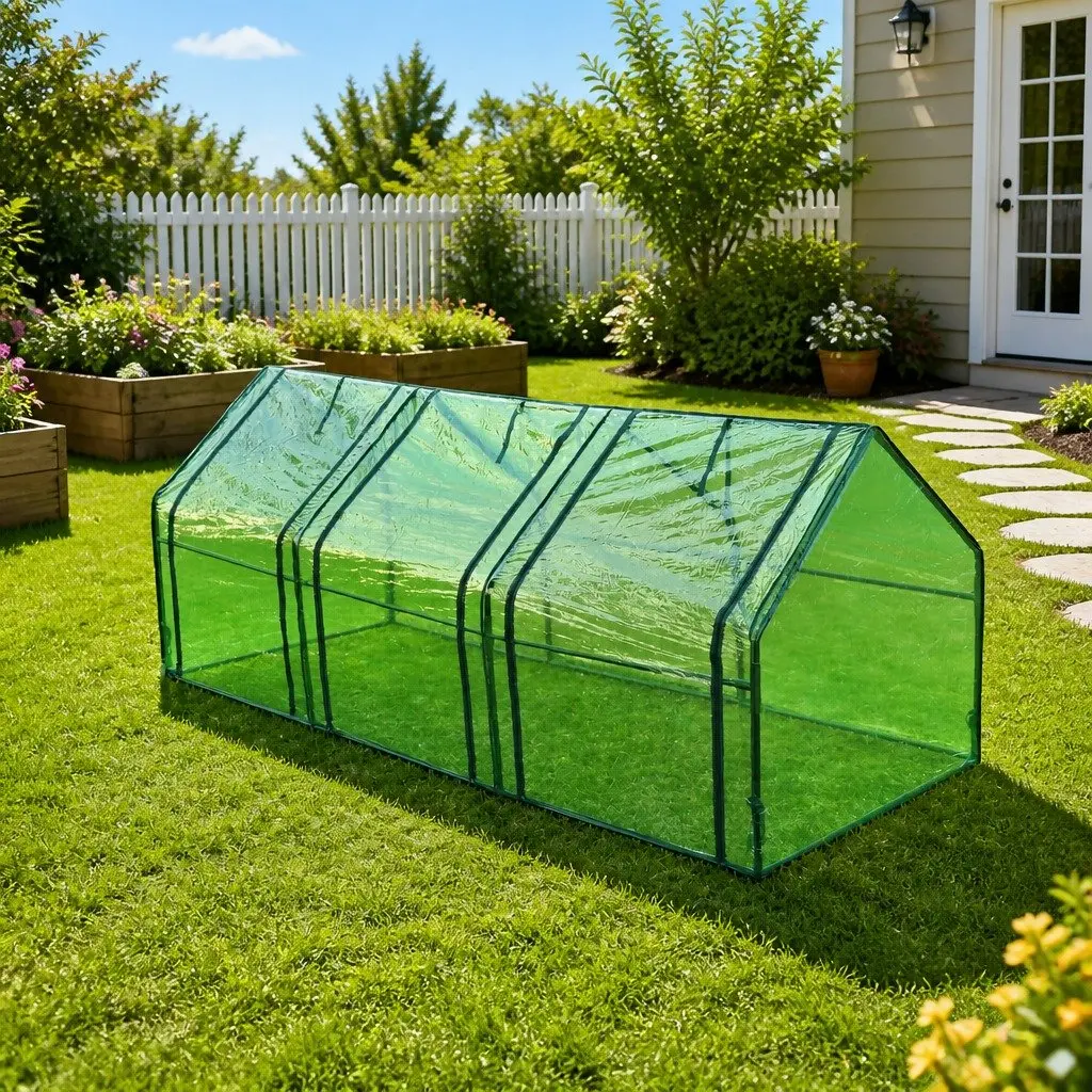 Greenhouse 3 Door Tear Resistant Green Cover UV Protected Powder Coated Steel Garden Plant Shelter