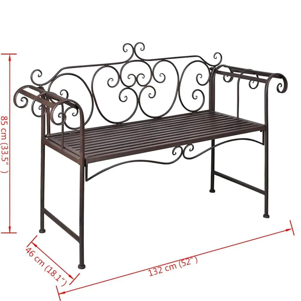 Garden Bench 132cm Outdoor Seating Metal Frame Patio Furniture Brown