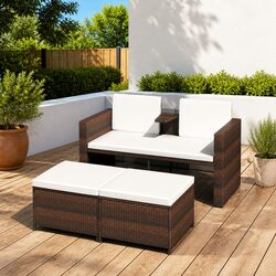 Outdoor Rattan Lounge Set 4 Piece Garden Furniture with Cushions Brown