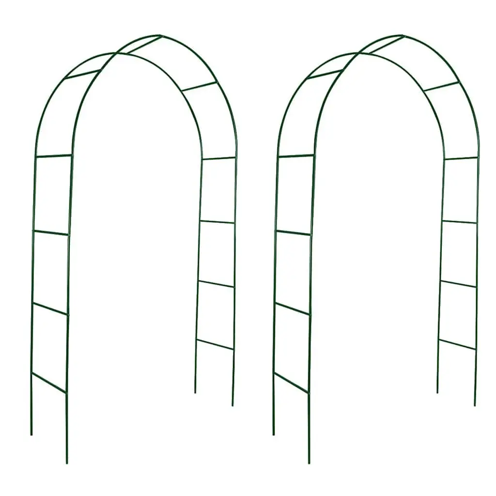 Garden Arch Iron Green 2.4m Height 1.4m Width 2 pcs Climbing Plants Outdoor Trellis Support Structure