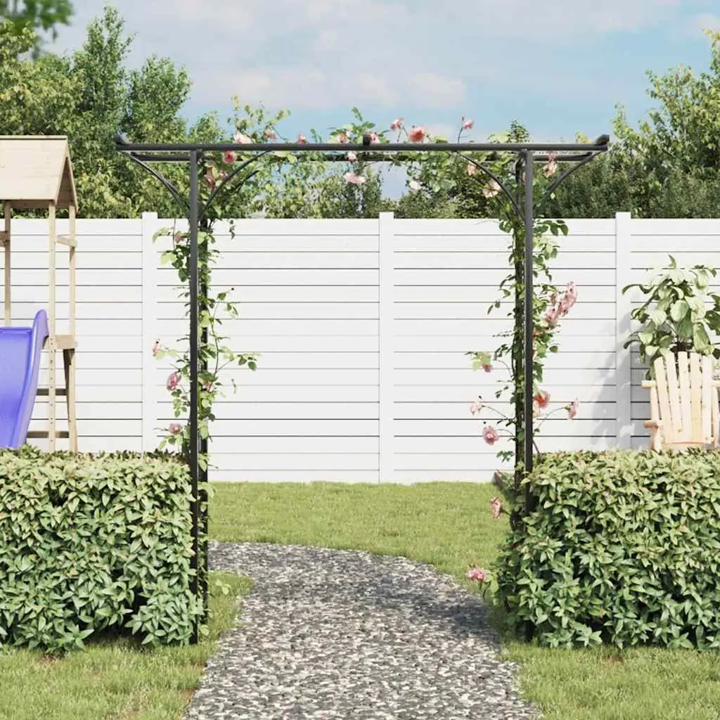 Climbing Plant Support Frame Durable Iron Garden Arch Black 200cm Wide Outdoor Structure
