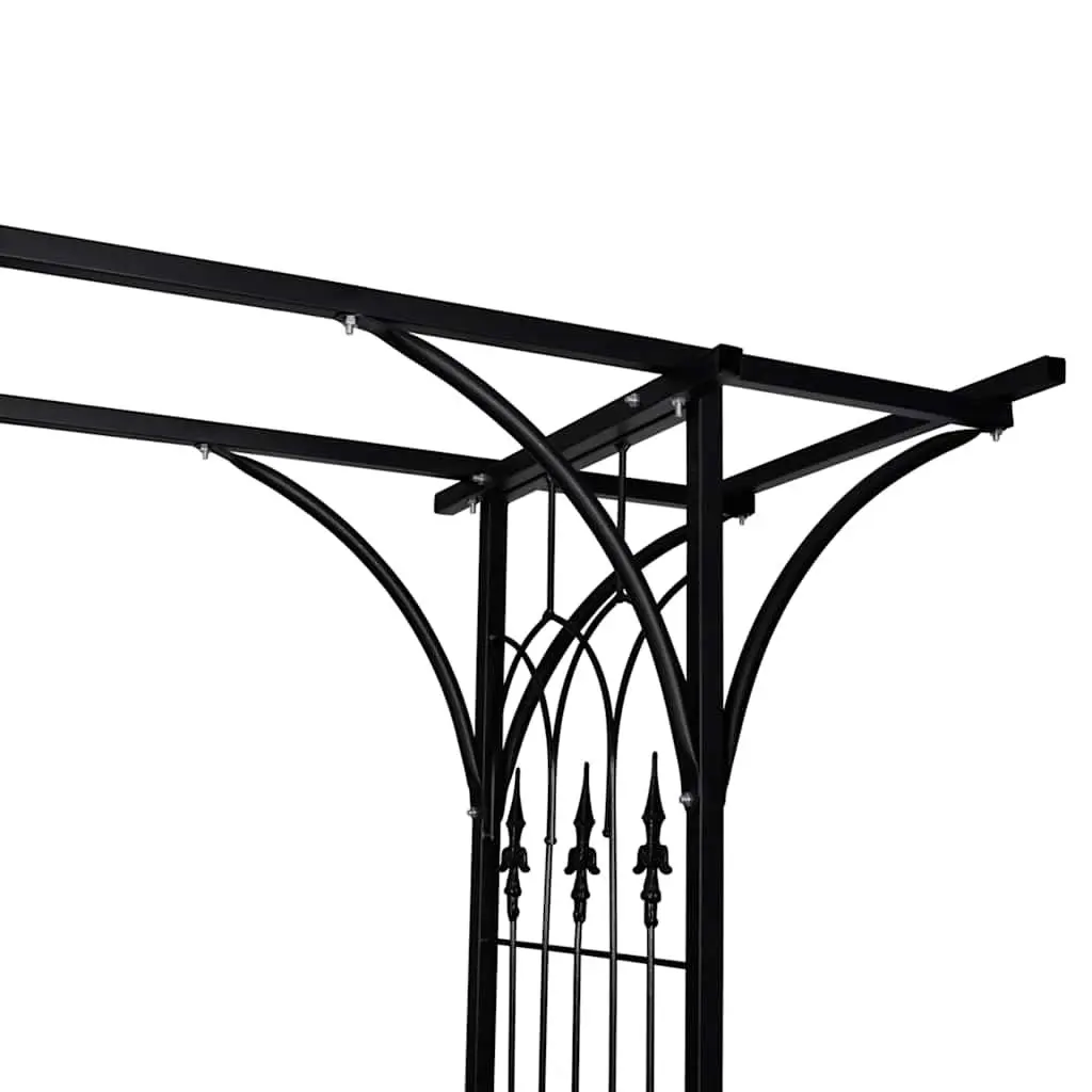 Climbing Plant Support Frame Durable Iron Garden Arch Black 200cm Wide Outdoor Structure
