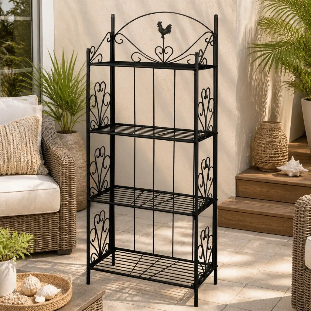 4-Tier Steel Plant Rack Black Flower Display Stand Garden Patio Shelf