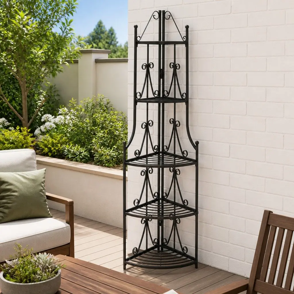 5-Tier Corner Plant Rack Steel 160cm Black