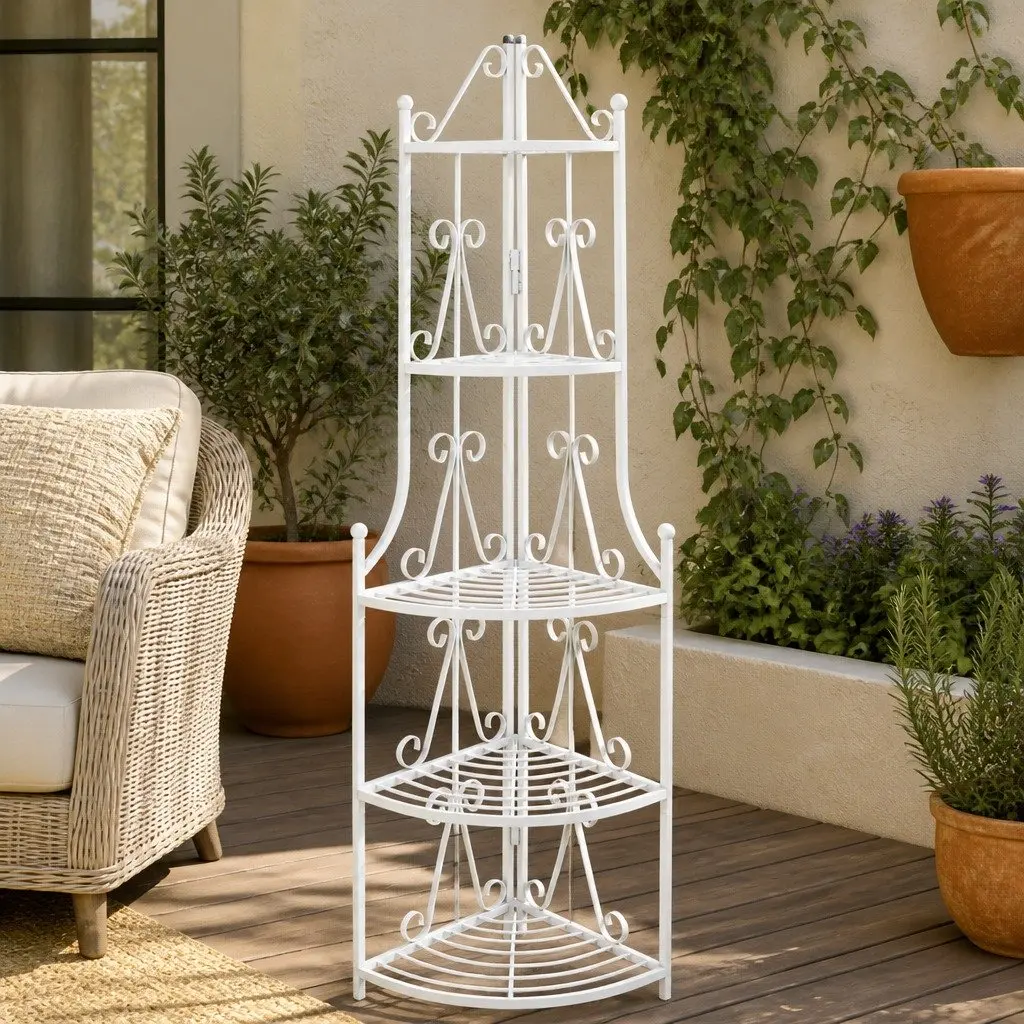 White Corner Rack for Indoor and Outdoor Use