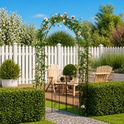 Black Garden Arch with Door Outdoor Trellis Climbing Plants Roses Patio Gate