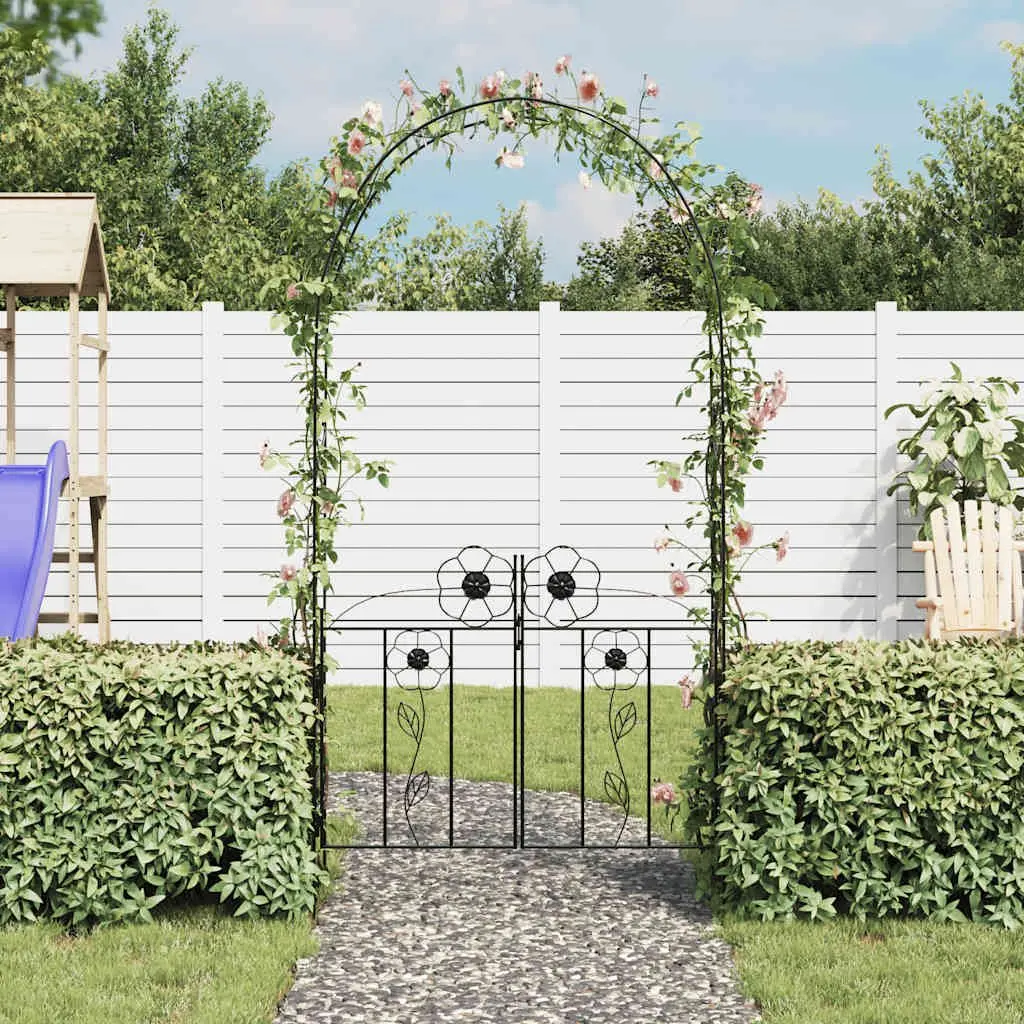 Garden Arch with Door Iron Black Outdoor Trellis for Climbing Plants Roses