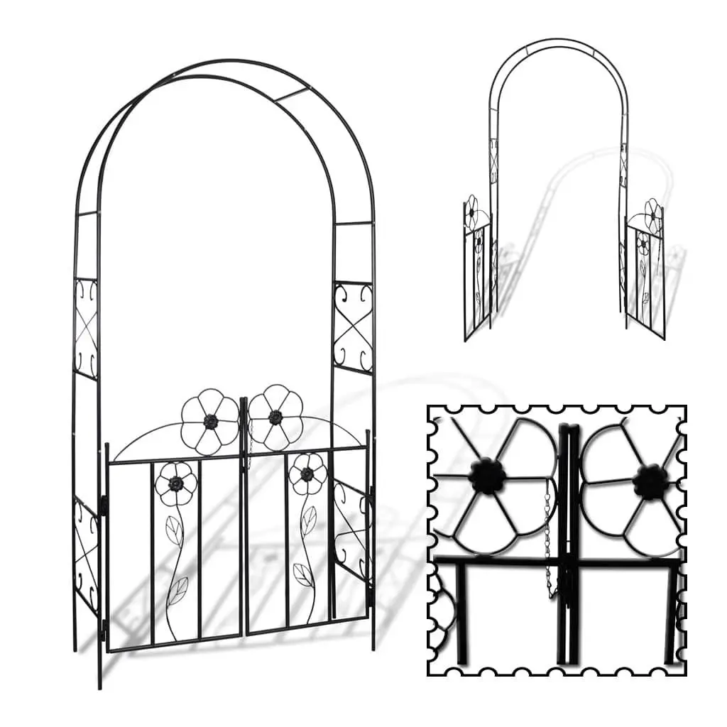 Garden Arch with Door Iron Black Outdoor Trellis for Climbing Plants Roses