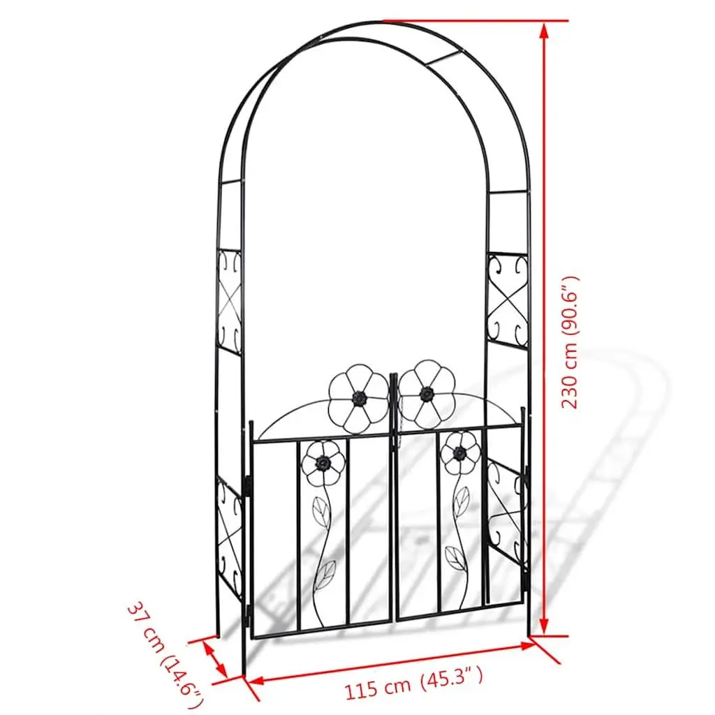 Garden Arch with Door Iron Black Outdoor Trellis for Climbing Plants Roses