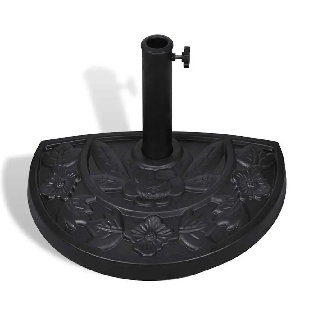 Half Round Outdoor Umbrella Stand Resin Black Durable Garden Patio Base