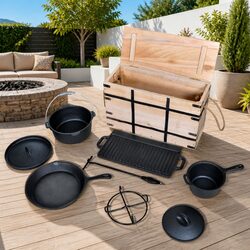 Dutch Oven Set 9pcs Black Cookware Grill Pan Picnic Outdoor BBQ Camping Tools
