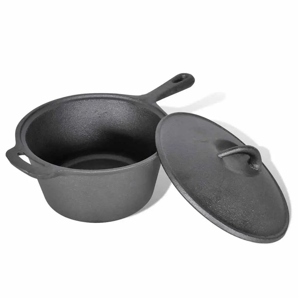 9 Piece Outdoor Cooking Set Steel Black Cookware for Camping BBQ Picnic with Grill Pan and Accessories