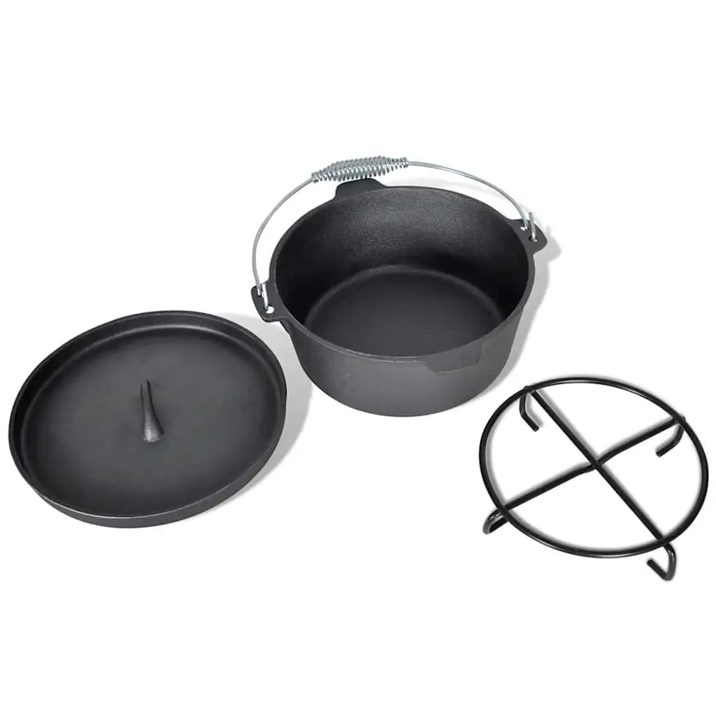 9 Piece Outdoor Cooking Set Steel Black Cookware for Camping BBQ Picnic with Grill Pan and Accessories