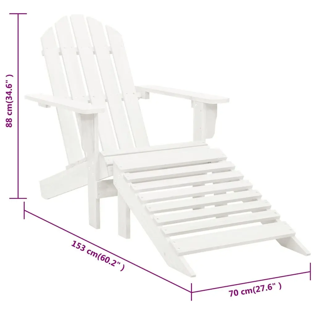 Garden Chair Solid Hardwood White Outdoor Armchair with Ottoman
