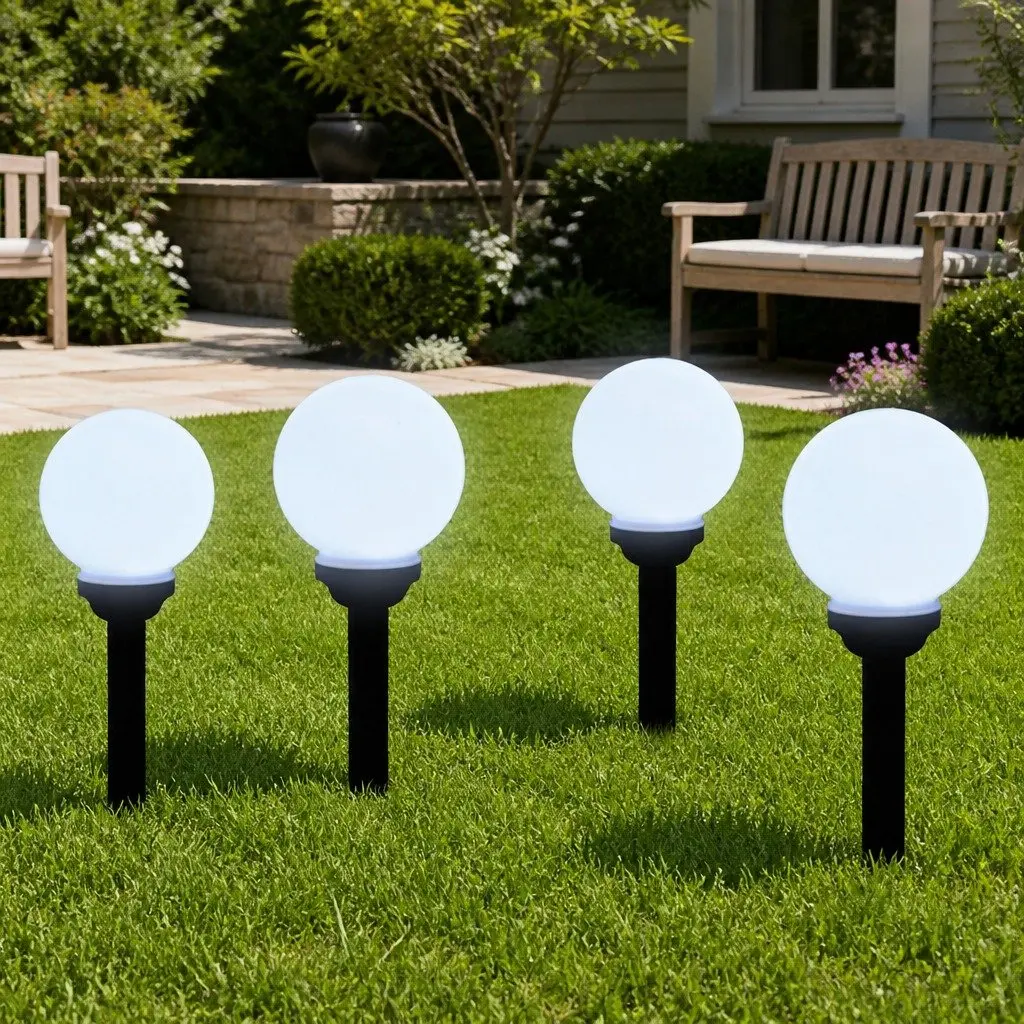 Outdoor Solar LED Lights Durable Plastic 15cm White 4 Piece Set
