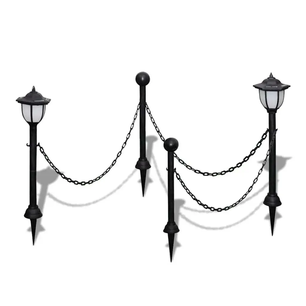 Solar Lights Chain Fence Outdoor Garden Patio Lighting Grey Two LED Lamps Poles