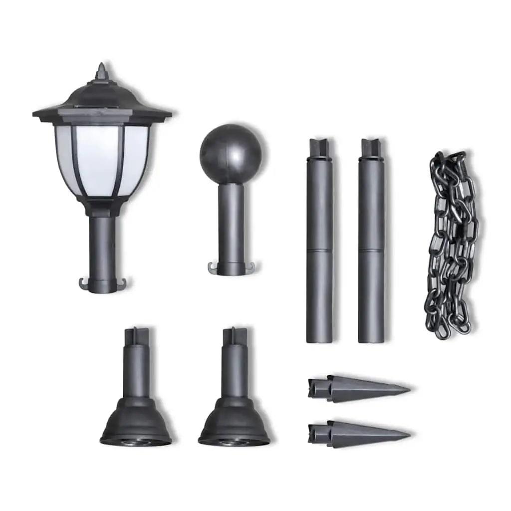 Solar Lights Chain Fence Outdoor Garden Patio Lighting Grey Two LED Lamps Poles