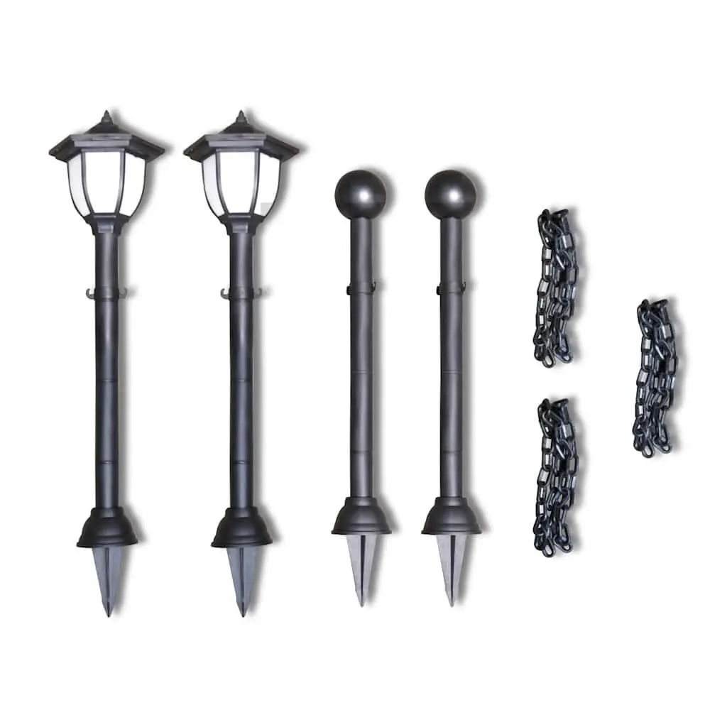 Solar Lights Chain Fence Outdoor Garden Patio Lighting Grey Two LED Lamps Poles